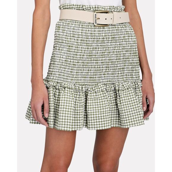 Veronica Beard Jeans Aloya Smocked Gingham Mini Skirt Pull On Green Size M NWT - Picture 2 of 11